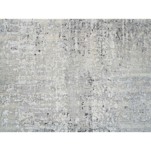 2'6"x10'1" Gray Modern Hand Spun Undyed Natural Wool Hand Knotted Cut And Loop Pile Runner Oriental Rug FWR384834