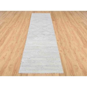 2'6"x9'9" Gray Modern Hand Knotted Hand Spun Undyed Natural Wool Runner Oriental Rug FWR384840