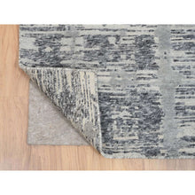 Load image into Gallery viewer, 4&#39;1&quot;x12&#39; Light Gray Hand Spun Undyed Natural Wool Modern Criss Cross Erased Design Hand Knotted Wide Runner Oriental Rug FWR384936