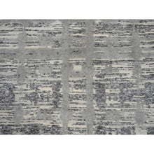 Load image into Gallery viewer, 4&#39;1&quot;x12&#39; Light Gray Hand Spun Undyed Natural Wool Modern Criss Cross Erased Design Hand Knotted Wide Runner Oriental Rug FWR384936