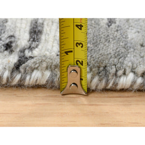 4'1"x12' Light Gray Hand Spun Undyed Natural Wool Modern Criss Cross Erased Design Hand Knotted Wide Runner Oriental Rug FWR384936