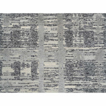 Load image into Gallery viewer, 4&#39;2&quot;x10&#39;1&quot; Light Gray Hand Spun Undyed Natural Wool Modern Criss Cross Erased Design Hand Knotted Wide Runner Oriental Rug FWR384942