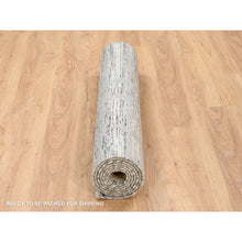 Load image into Gallery viewer, 4&#39;2&quot;x10&#39;1&quot; Light Gray Hand Spun Undyed Natural Wool Modern Criss Cross Erased Design Hand Knotted Wide Runner Oriental Rug FWR384942