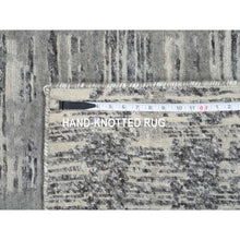 Load image into Gallery viewer, 4&#39;2&quot;x10&#39;1&quot; Light Gray Hand Spun Undyed Natural Wool Modern Criss Cross Erased Design Hand Knotted Wide Runner Oriental Rug FWR384942