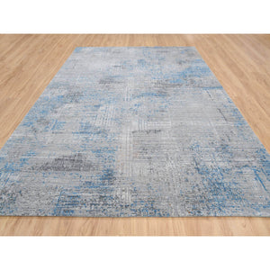 9'1"x12'1" Gray, Modern Abstract Design Soft Pile, Denser Weave Wool And Silk Hand Knotted, Oriental Rug FWR385068