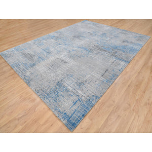 9'1"x12'1" Gray, Modern Abstract Design Soft Pile, Denser Weave Wool And Silk Hand Knotted, Oriental Rug FWR385068