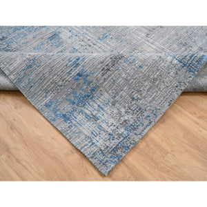 9'1"x12'1" Gray, Modern Abstract Design Soft Pile, Denser Weave Wool And Silk Hand Knotted, Oriental Rug FWR385068