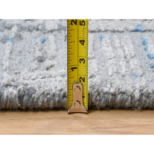 9'1"x12'1" Gray, Modern Abstract Design Soft Pile, Denser Weave Wool And Silk Hand Knotted, Oriental Rug FWR385068