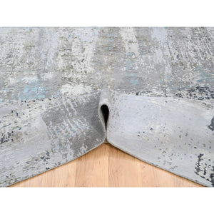 9'x11'10" Gray, Thick And Plush Densely woven Wool And Silk, Hand Knotted Modern Abstract Design, Oriental Rug FWR385098