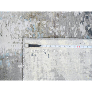 9'x11'10" Gray, Thick And Plush Densely woven Wool And Silk, Hand Knotted Modern Abstract Design, Oriental Rug FWR385098