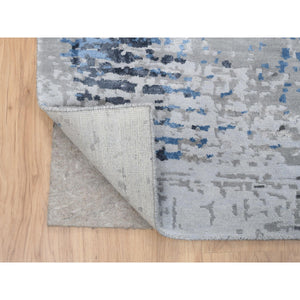 7'10"x10' Gray, Denser Weave Wool And Silk Hand Knotted, Modern Abstract Design Soft Pile, Oriental Rug FWR385104