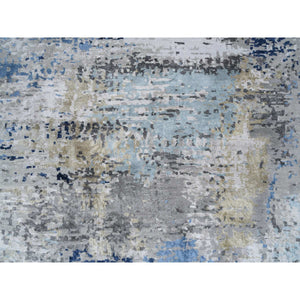 7'10"x10' Gray, Denser Weave Wool And Silk Hand Knotted, Modern Abstract Design Soft Pile, Oriental Rug FWR385104