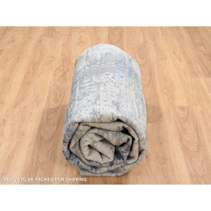 7'10"x10' Gray, Denser Weave Wool And Silk Hand Knotted, Modern Abstract Design Soft Pile, Oriental Rug FWR385104