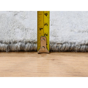 7'10"x10' Gray, Denser Weave Wool And Silk Hand Knotted, Modern Abstract Design Soft Pile, Oriental Rug FWR385104