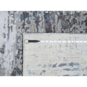 7'10"x10' Honey Brown, Modern Grass Design, Hand Knotted, Tone on Tone, Wool and Silk, Denser Weave, Lush and Plush, Borderless, Oriental Rug FWR458082