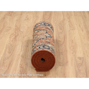 2'7"x16'3" Terracotta Red, Antiqued Fine Heriz Re-Creation Densely Woven, Natural Dyes Soft Wool Hand Knotted, XL Runner Oriental Rug FWR385188
