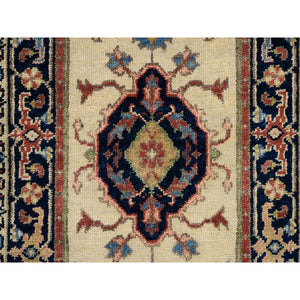 2'5"x19'9" Ivory, Hand Knotted Heriz Revival With Medallions Design Pliable Wool, Xl Runner Oriental Rug FWR385212