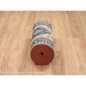2'5"x19'9" Ivory, Hand Knotted Heriz Revival With Medallions Design Pliable Wool, Xl Runner Oriental Rug FWR385212