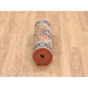 2'6"x12'2" Terracotta Red, Antiqued Fine Heriz Re-Creation Densely Woven, Natural Dyes Hand Spun Wool Hand Knotted, Runner Oriental Rug FWR385230