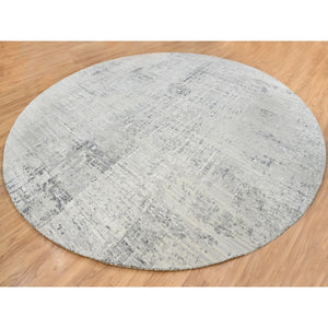13'9"x13'9" Light Gray Hand Knotted Modern Hand Spun Undyed Natural Wool Round Oriental Rug FWR385392