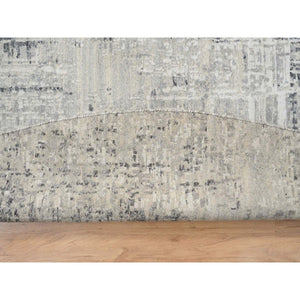 13'9"x13'9" Light Gray Hand Knotted Modern Hand Spun Undyed Natural Wool Round Oriental Rug FWR385392