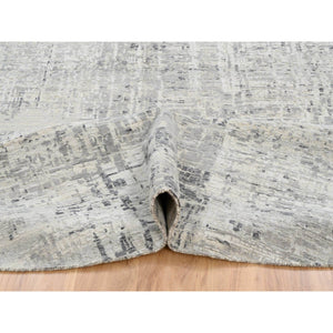 13'9"x13'9" Light Gray Hand Knotted Modern Hand Spun Undyed Natural Wool Round Oriental Rug FWR385392