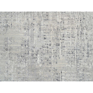 13'9"x13'9" Light Gray Hand Knotted Modern Hand Spun Undyed Natural Wool Round Oriental Rug FWR385392