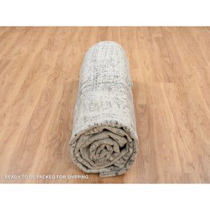 13'9"x13'9" Light Gray Hand Knotted Modern Hand Spun Undyed Natural Wool Round Oriental Rug FWR385392