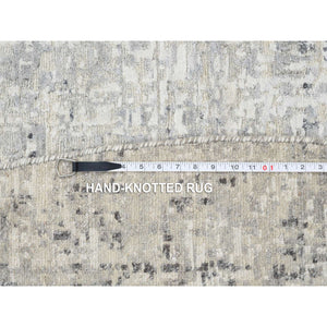 13'9"x13'9" Light Gray Hand Knotted Modern Hand Spun Undyed Natural Wool Round Oriental Rug FWR385392