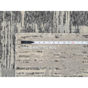8'2"x8'2" Light Gray Hand Knotted Modern Criss Cross Erased Design Hand Spun Undyed Natural Wool Square Oriental Rug FWR385398
