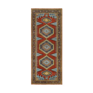 4'x10' Brick Red, Extra Soft Wool Hand Knotted, Persian Viss Design, Wide Runner Oriental Rug FWR385536