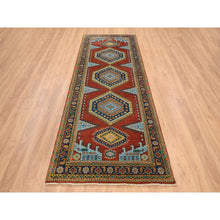 Load image into Gallery viewer, 4&#39;x10&#39; Brick Red, Extra Soft Wool Hand Knotted, Persian Viss Design, Wide Runner Oriental Rug FWR385536