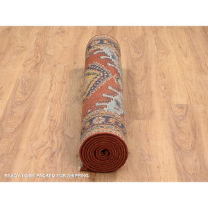 4'x10' Brick Red, Extra Soft Wool Hand Knotted, Persian Viss Design, Wide Runner Oriental Rug FWR385536
