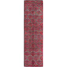 Load image into Gallery viewer, 2&#39;8&quot;x9&#39;10&quot; Salsa Red, Vintage Northwest Persian with Serrated Leaf Design, Shaved Low, Zero Pile, Sides and Ends Professionally Secured, Hand Knotted, 100% Wool, Runner, Oriental Rug Sh642 FWR3852