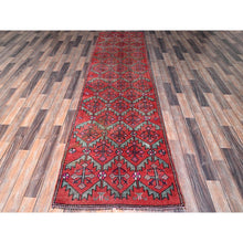 Load image into Gallery viewer, 2&#39;8&quot;x9&#39;10&quot; Salsa Red, Vintage Northwest Persian With Serrated Leaf Design, Shaved Low, Zero Pile, Sides And Ends Professionally Secured, Hand Knotted, 100% Wool, Runner, Oriental Rug FWR3852