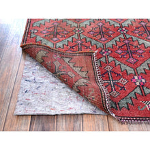 Load image into Gallery viewer, 2&#39;8&quot;x9&#39;10&quot; Salsa Red, Vintage Northwest Persian with Serrated Leaf Design, Shaved Low, Zero Pile, Sides and Ends Professionally Secured, Hand Knotted, 100% Wool, Runner, Oriental Rug Sh642 FWR3852