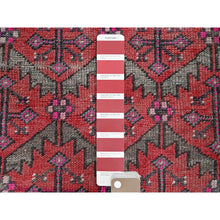 Load image into Gallery viewer, 2&#39;8&quot;x9&#39;10&quot; Salsa Red, Vintage Northwest Persian with Serrated Leaf Design, Shaved Low, Zero Pile, Sides and Ends Professionally Secured, Hand Knotted, 100% Wool, Runner, Oriental Rug Sh642 FWR3852