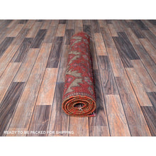 Load image into Gallery viewer, 2&#39;8&quot;x9&#39;10&quot; Salsa Red, Vintage Northwest Persian with Serrated Leaf Design, Shaved Low, Zero Pile, Sides and Ends Professionally Secured, Hand Knotted, 100% Wool, Runner, Oriental Rug Sh642 FWR3852