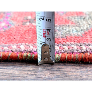 2'8"x9'10" Salsa Red, Vintage Northwest Persian with Serrated Leaf Design, Shaved Low, Zero Pile, Sides and Ends Professionally Secured, Hand Knotted, 100% Wool, Runner, Oriental Rug Sh642 FWR3852
