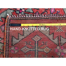 Load image into Gallery viewer, 2&#39;8&quot;x9&#39;10&quot; Salsa Red, Vintage Northwest Persian with Serrated Leaf Design, Shaved Low, Zero Pile, Sides and Ends Professionally Secured, Hand Knotted, 100% Wool, Runner, Oriental Rug Sh642 FWR3852
