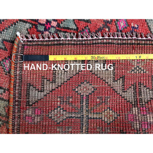2'8"x9'10" Salsa Red, Vintage Northwest Persian with Serrated Leaf Design, Shaved Low, Zero Pile, Sides and Ends Professionally Secured, Hand Knotted, 100% Wool, Runner, Oriental Rug Sh642 FWR3852