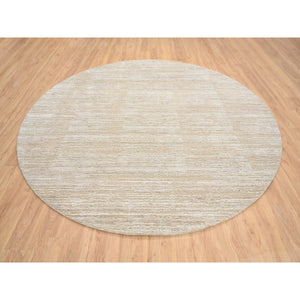 10'x10' Beige, Hand Loomed Pure Wool Modern Fine Jacquard Tone On Tone, Round Oriental Rug FWR385848