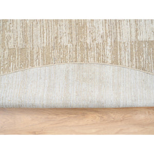 10'x10' Beige, Hand Loomed Pure Wool Modern Fine Jacquard Tone On Tone, Round Oriental Rug FWR385848