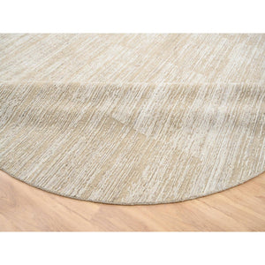 10'x10' Beige, Hand Loomed Pure Wool Modern Fine Jacquard Tone On Tone, Round Oriental Rug FWR385848