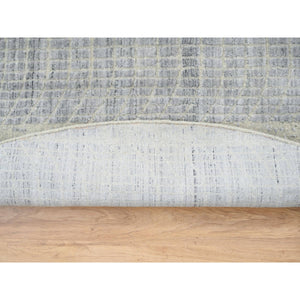 9'x9' Gray, Tone On Tone Transitional Erased Design, Jacquard Hand Loomed, Wool and Plant Based Silk, Oriental, Round Rug FWR385854
