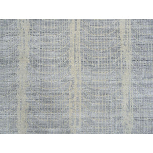 9'x9' Gray, Tone On Tone Transitional Erased Design, Jacquard Hand Loomed, Wool and Plant Based Silk, Oriental, Round Rug FWR385854