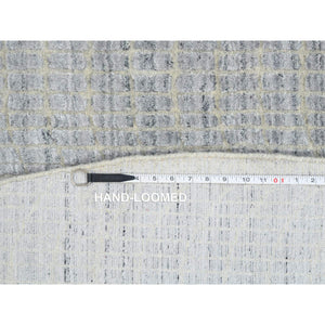 9'x9' Gray, Tone On Tone Transitional Erased Design, Jacquard Hand Loomed, Wool and Plant Based Silk, Oriental, Round Rug FWR385854