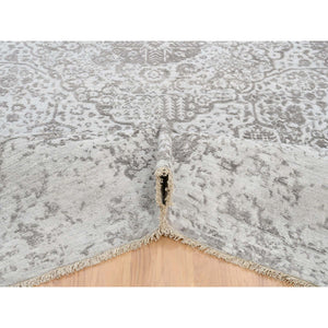 12'x12' Gray, Broken Persian Design, Hand Knotted Wool And Pure Silk, Square Oriental Rug FWR385920