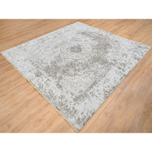 Load image into Gallery viewer, 8&#39;3&quot;x8&#39;3&quot; Gray, Broken Persian Design, Hand Knotted Wool And Pure Silk, Square Oriental Rug FWR385926