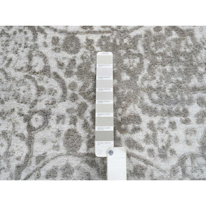 8'3"x8'3" Gray, Broken Persian Design, Hand Knotted Wool And Pure Silk, Square Oriental Rug FWR385926